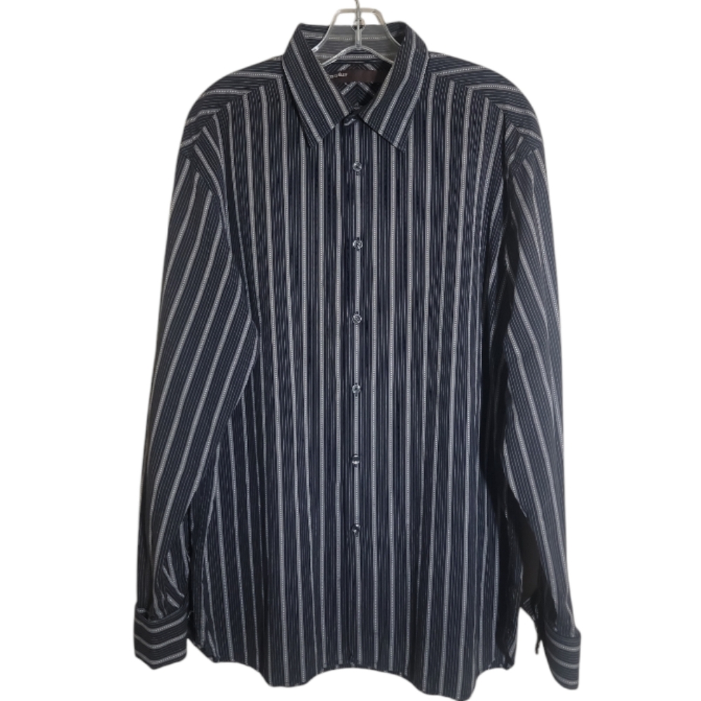 Perry Ellis men’s striped dress shirt button down long sleeve black gray large